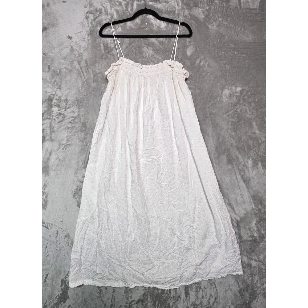 HM Womens White Textured Smocked Maxi Dress Spaghetti Strap Size M 0965878 3